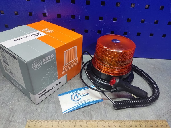 Маячок импульсный МИМ-01 АЕ светодиодный (12 диодов 1 режим) крепление магнит+болты в прикуриватель